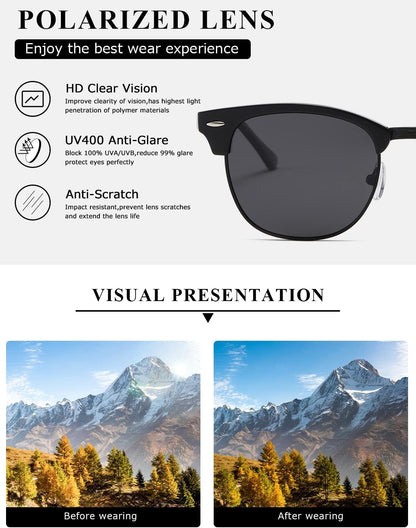 Polarized Sunglasses for Women and Men Semi Rimless Frame Retro Sun Glasses AE0369