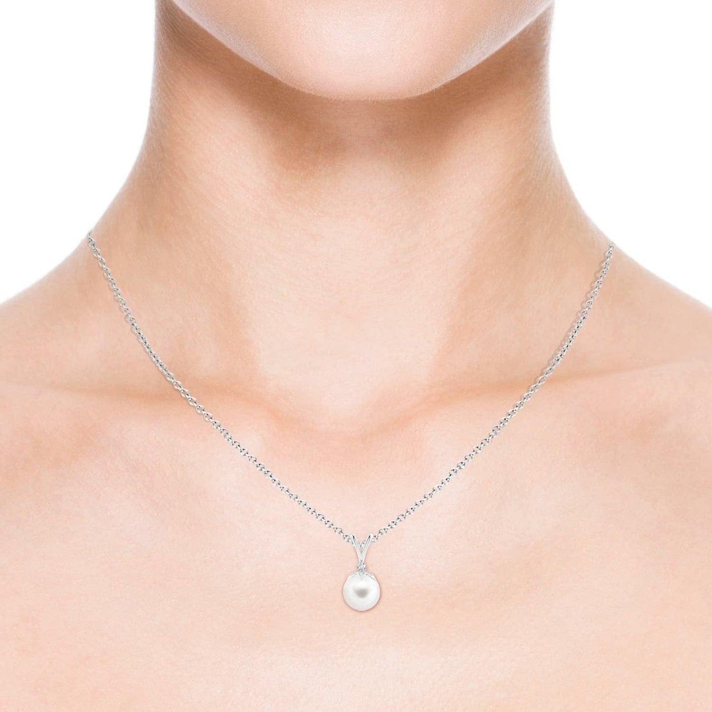 Natural Freshwater Pearl Pendant Necklace with Diamonds in Sterling Silver, 14K Solid Gold for Women, Girls, June Birthstone Jewelry Gift for Her, Birthday, Wedding, Anniversary, Valentines Day