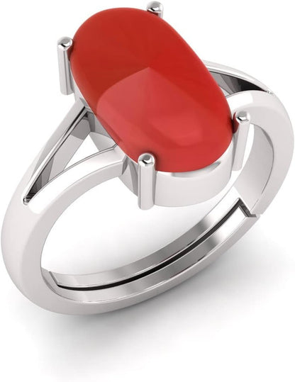 10.50 Carat Natural Red Coral Moonga Capsul Astrological Purpose Adjustable Ring Metal 925 Sterling Pure Silver with Lab Certificate