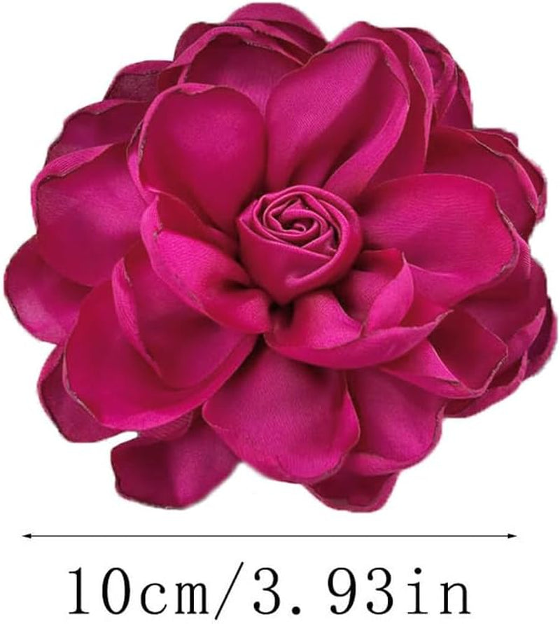Dainty Fabric Rose Flower Large Brooch Lapel Pins Flower Brooches Pin Classic for Wedding Party Dance Banquet for Women Dress Suit Clothes Accessories Jewelry 100Mm