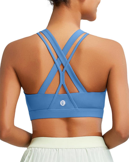 Sports Bra for Women, Medium-High Support Criss-Cross Back Strappy Padded Sports Bras Supportive Workout Tops - WORLD TIME VISITS