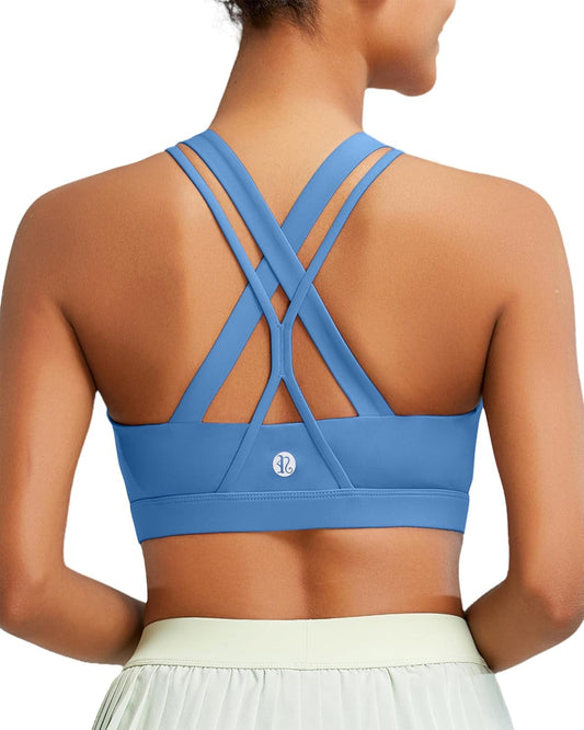 Sports Bra for Women, Medium-High Support Criss-Cross Back Strappy Padded Sports Bras Supportive Workout Tops - WORLD TIME VISITS