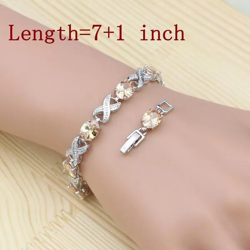 925 Sterling Silver Jewelry Blue Sapphire White Topaz Chain&Link Charm Bracelets For Women