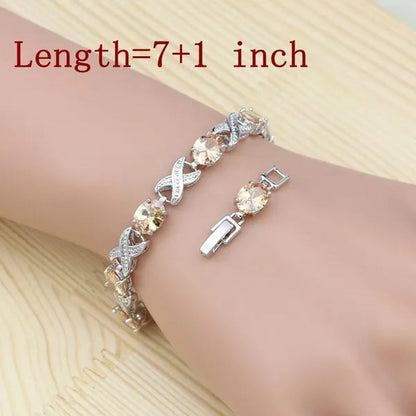 925 Sterling Silver Jewelry Blue Sapphire White Topaz Chain&Link Charm Bracelets For Women
