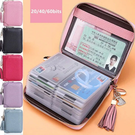 20/40/60Bits Leather Multi-Slots Zipper Card Holder Wallet with Tassel Heart Pedant