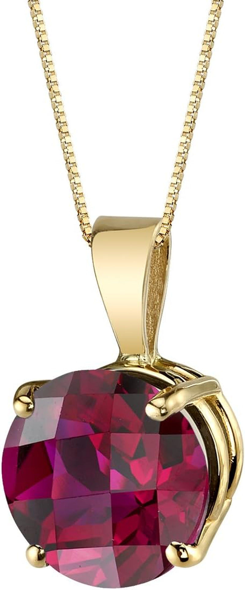 14K Yellow Gold Created Ruby Pendant for Women, Classic Solitaire, 2.50 Carats round Shape 8Mm