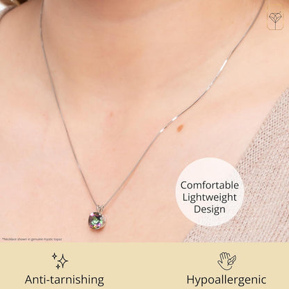 925 Sterling Silver 6Mm Cushion Cut Birthstone Solitaire Pendant Necklace for Women with 18 Inch Box Chain