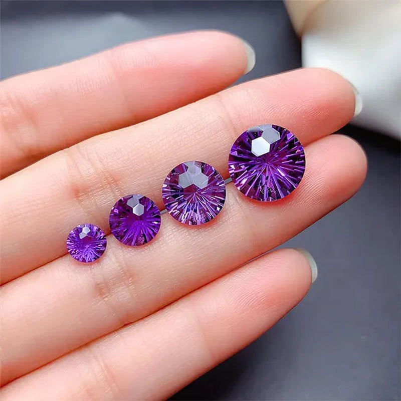 Natural Amethyst Fireworks Cut Loose Gemstone 8MM High-quality Ring Face Necklace Jewelry DIY Making Loose Diamond Purple Gemstone