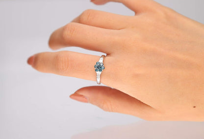 Gin and Grace 10K White Gold Genuine Blue Sapphire Ring with Diamonds for Women Holiday Gifts | Ethically, Authentically & Organically Sourced (Round-Cut) Shaped Sapphire Hand-Crafted Jewelry for Her | Sapphire Ring for Women Holiday Gifts