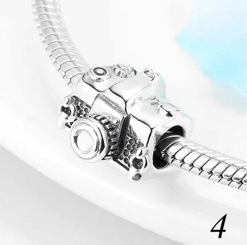 925 Sterling Silver Pink Sister Infinity Love Car Camera Charm Fit Charms Bracelets DIY for Jewelry Making
