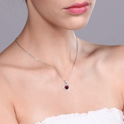10K White Gold 6MM Heart Shape Gemstone Birthstone and White Diamond Pendant Necklace | Gold Necklace for Women | with 18 Inch Chain