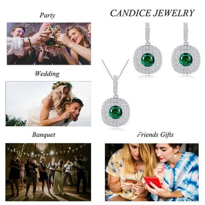 CANDICE 1 Set White Gold Plated Jewelry Set Full Clear CZ Crystal Pendant Necklace Earrings Sets with YELLOW Zirconia Stone