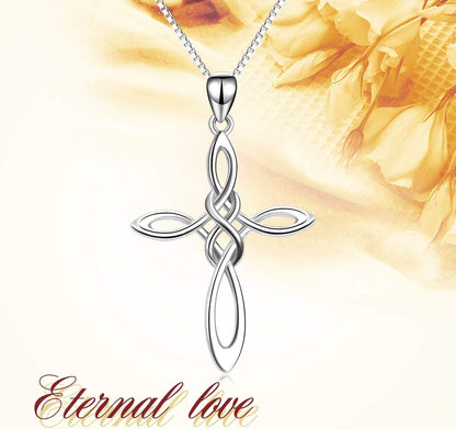 Celtic Knot Cross Necklace Sterling Silver Birthstone Polished Religious Infinity Celtics Jewelry Gifts for Women