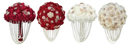 Exquisite Hand-made Pearl Diamond Brooch Wedding Bouquets Beaded Diamond Chains Decorate The Bridal Bouquet Bridesmaid Holding Flowers