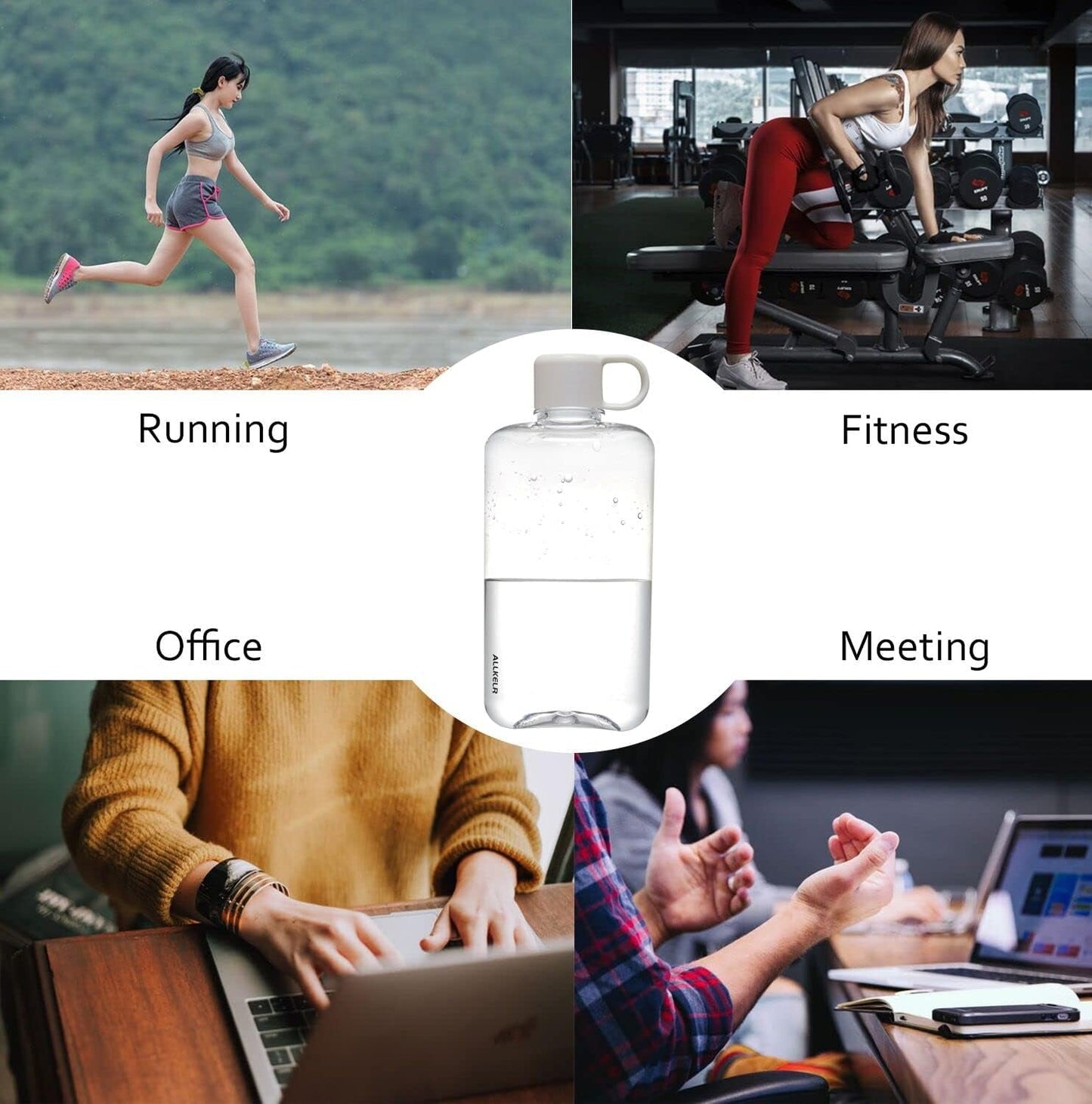 Portable Flat Water Bottle, BPA Free Tritan Plastic Travel Water Bottle for Camping, Fitness, Outdoor Sports, Fits Purse and Pocket (Gray, 16.9 Oz)