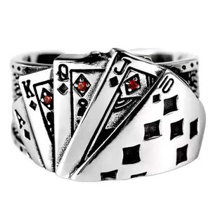 Flush Poker Ring Men and Women's Personality Domineering Retro Made Old Diamond Set Square Open Size