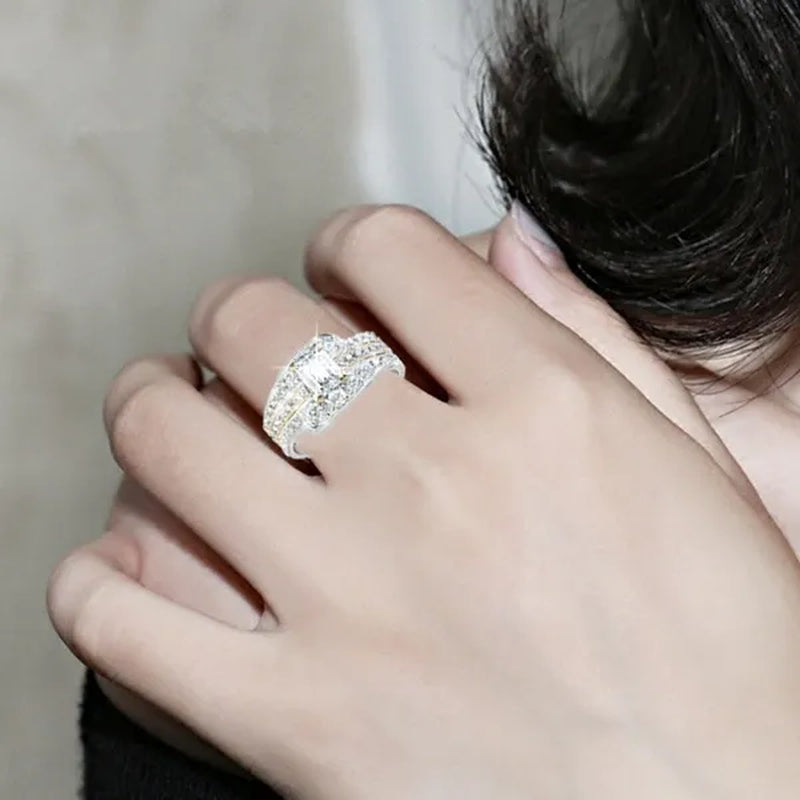 3 pieces/set Super Pretty Women's Fashion Crystal Ring Set Anniversary Gift Engagement Bride Wedding Ring Jewelry Set Size 5-11