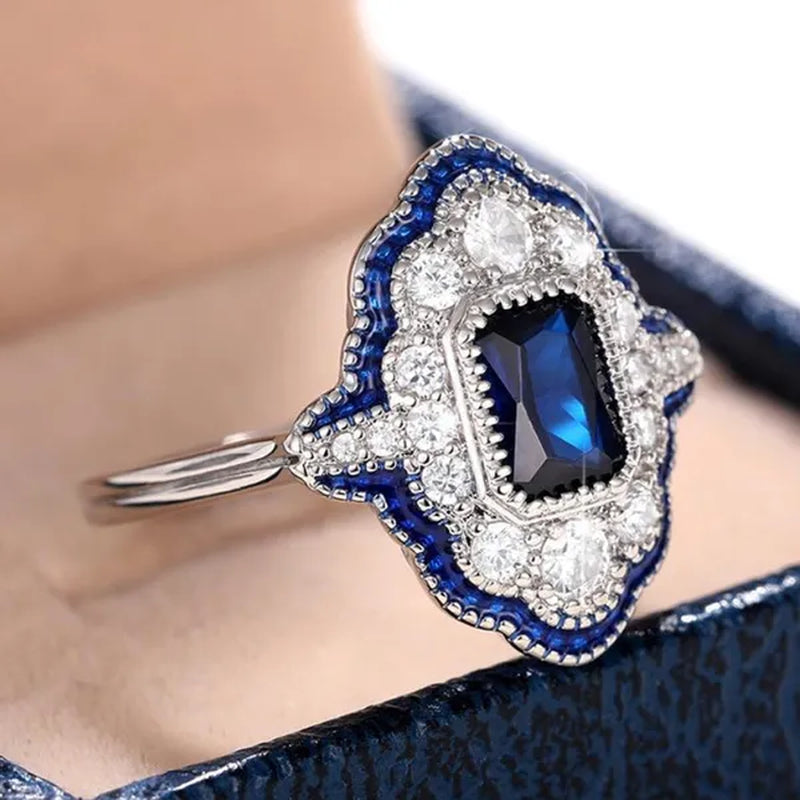 Delicate Fashion Blue Sapphire Rings for Women Engagement Wedding Ring Jewelry Gift