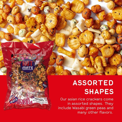 Hot Mate Japanese Rice Cracker | Oriental Asian Arare Rice Crackers with Glutinous Rice, Wasabi Green Peas, and Soy Sauce | Mixed Flavor, 16 Oz. (Pack of 1)