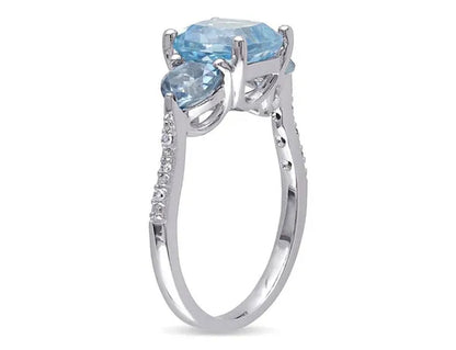 3.50 Carat (ctw) Blue Topaz Ring in Sterling Silver with Accent Diamonds