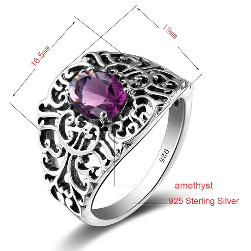 2017 Luxury Big Purple Created Amethyst Stone Ring Vintage Crystal Antique Rings for Women Party Christmas Gift Turkish Jewelry