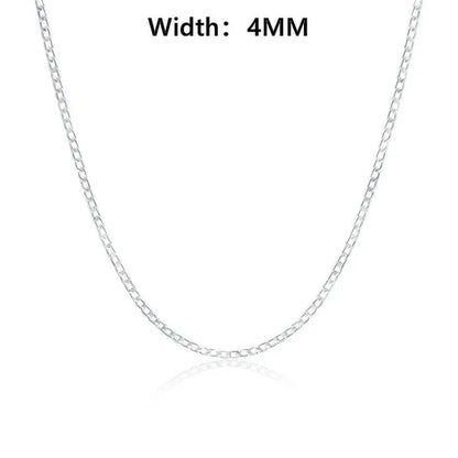 2PCS (Bracelet + Necklace) 925 Sterling Silver Smooth Flat Sideways Chain Necklace Fashion Luxury Exaggerated 16"-30" Fashion Exquisite Jewelry Sets for Women and Men
