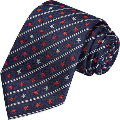 Mens Silk Tie Set Patriotic Ties the USA Necktie + Pocket Square