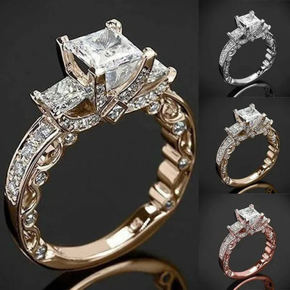 Classic and Fashionable silver-plated Super Flash Princess-cut Diamond Ring Bridal Engagement Wedding Ring Anniversary Christmas Gift Jewelry Accessories Size 5-11