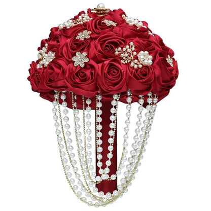 Exquisite Hand-made Pearl Diamond Brooch Wedding Bouquets Beaded Diamond Chains Decorate The Bridal Bouquet Bridesmaid Holding Flowers