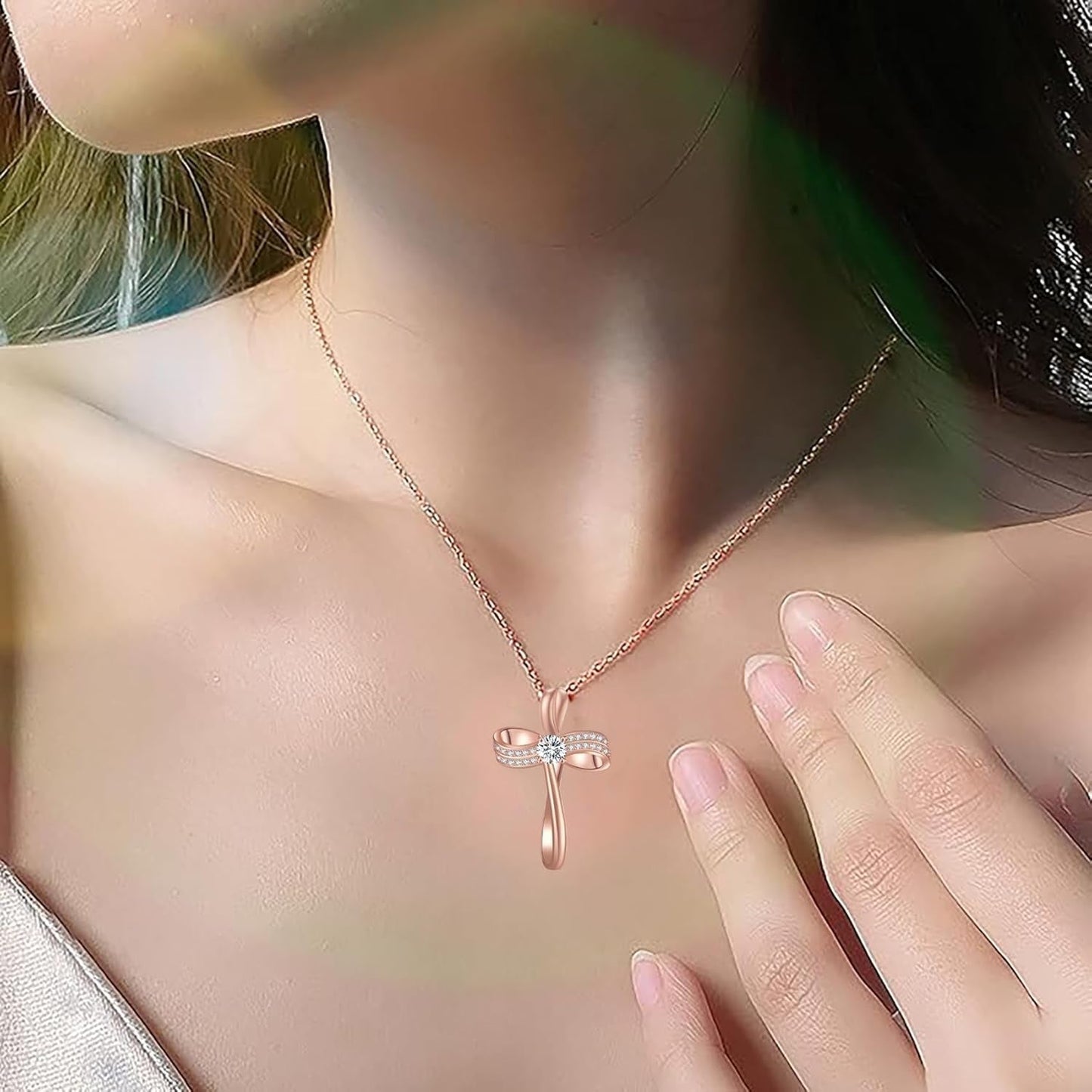 18K Gold Plated Cross Necklace for Women, S925 Sterling Silver Necklace for Women, Infinity Loop Pendant Jewelry with 5A Cubic Zirconia, Anniversary Birthday Christian Gifts for Women Her Wife - WORLD TIME VISITS