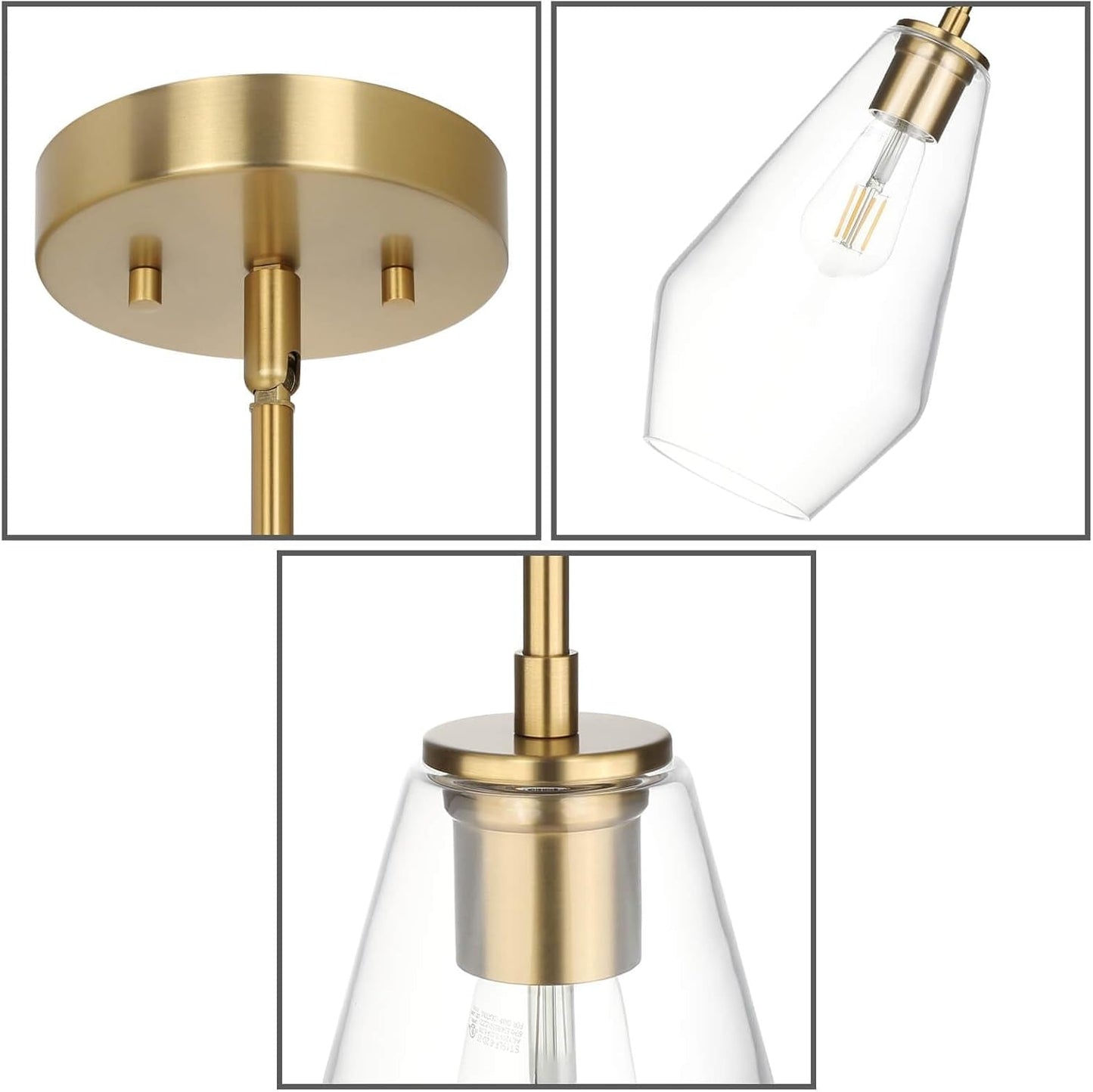 Brass Pendant Lights Ktichen Island, Modern Farmhouse Dining Room Light Fixtures over Table Brushed Brass Glass Kitchen Hanging Lights for Bedroom,Bar,Sink XB-P1228-BS