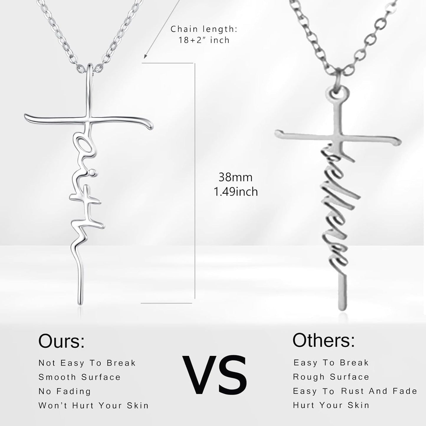 Faith Cross Necklace for Women 925 Sterling Silver Pendant Necklace with Birthstone Initial Christian Religious Confirmation Baptism Gifts