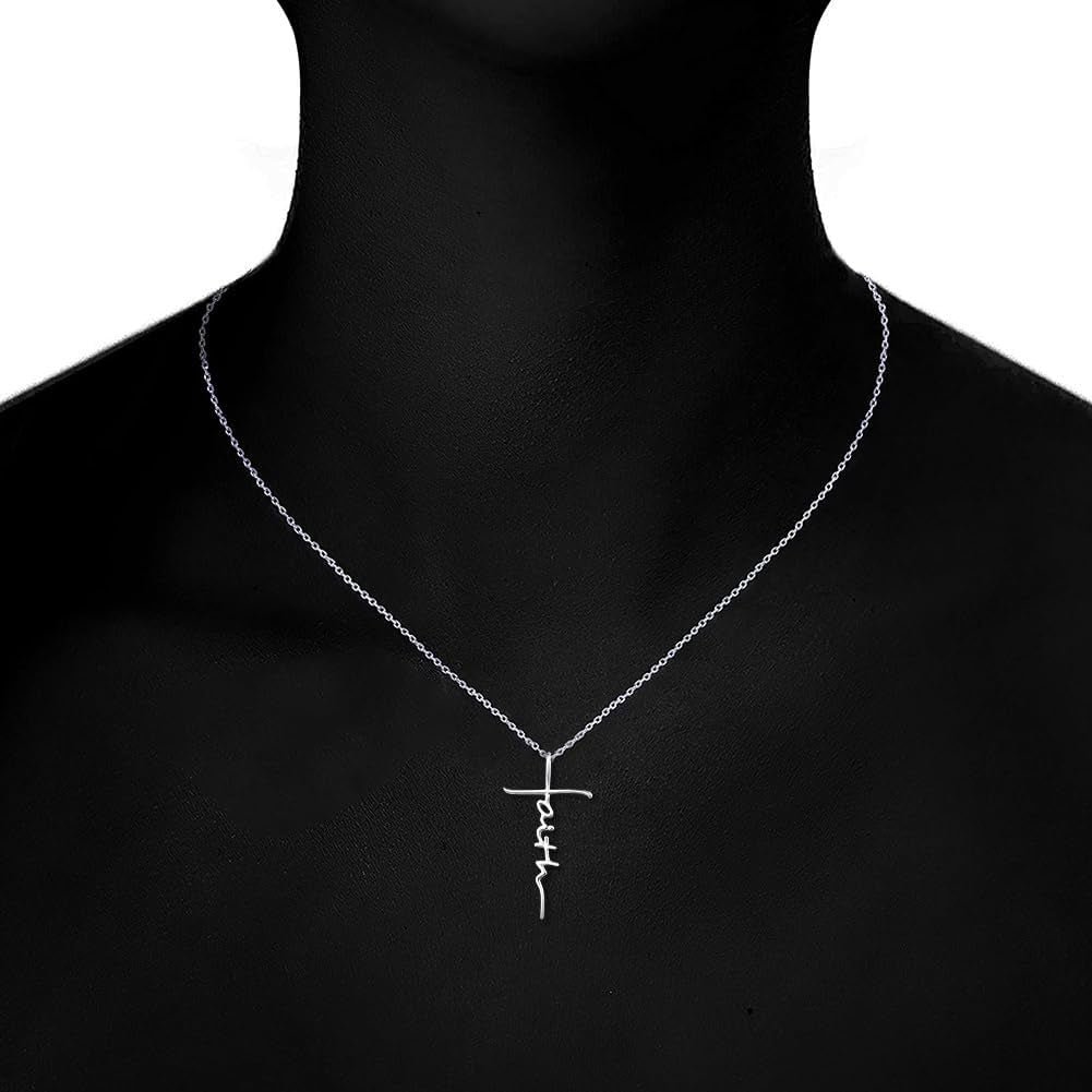 Faith Cross Necklace for Women 925 Sterling Silver Pendant Necklace with Birthstone Initial Christian Religious Confirmation Baptism Gifts - WORLD TIME VISITS