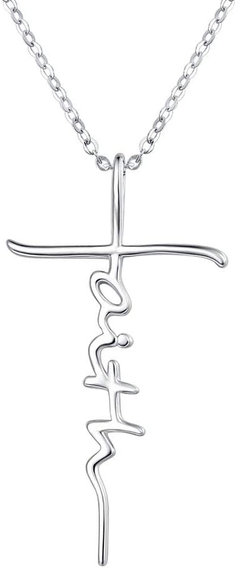 Faith Cross Necklace for Women 925 Sterling Silver Pendant Necklace with Birthstone Initial Christian Religious Confirmation Baptism Gifts - WORLD TIME VISITS