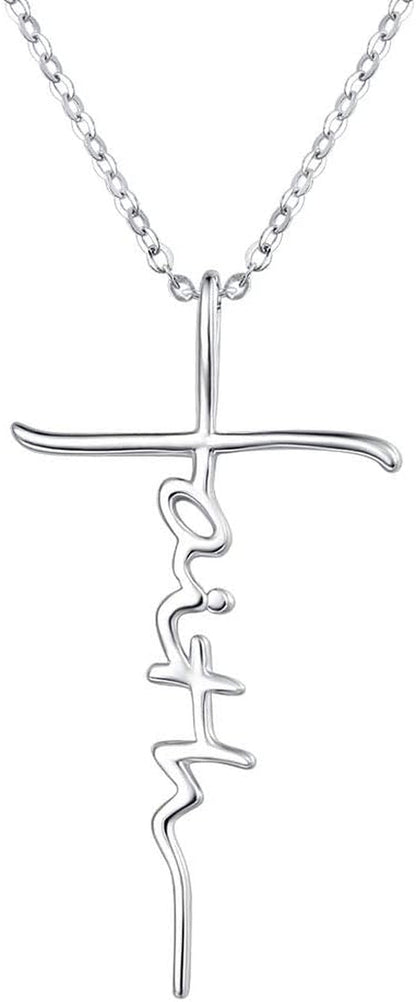 Faith Cross Necklace for Women 925 Sterling Silver Pendant Necklace with Birthstone Initial Christian Religious Confirmation Baptism Gifts - WORLD TIME VISITS