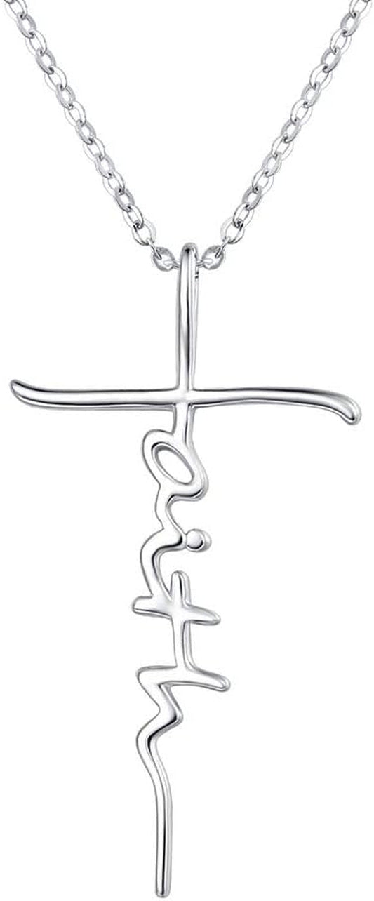 Faith Cross Necklace for Women 925 Sterling Silver Pendant Necklace with Birthstone Initial Christian Religious Confirmation Baptism Gifts - WORLD TIME VISITS