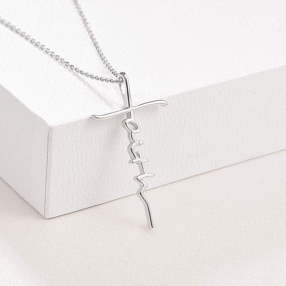 Faith Cross Necklace for Women 925 Sterling Silver Pendant Necklace with Birthstone Initial Christian Religious Confirmation Baptism Gifts