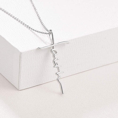Faith Cross Necklace for Women 925 Sterling Silver Pendant Necklace with Birthstone Initial Christian Religious Confirmation Baptism Gifts