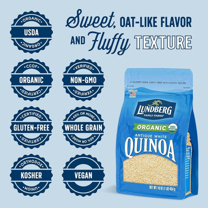 Family Farms - Organic Quinoa Antique White, 9 Essential Amino Acids, Excellent Source of Protein & Fiber, Non-Gmo, Gluten-Free, USDA Certified Organic, Vegan, Kosher (16 Oz)
