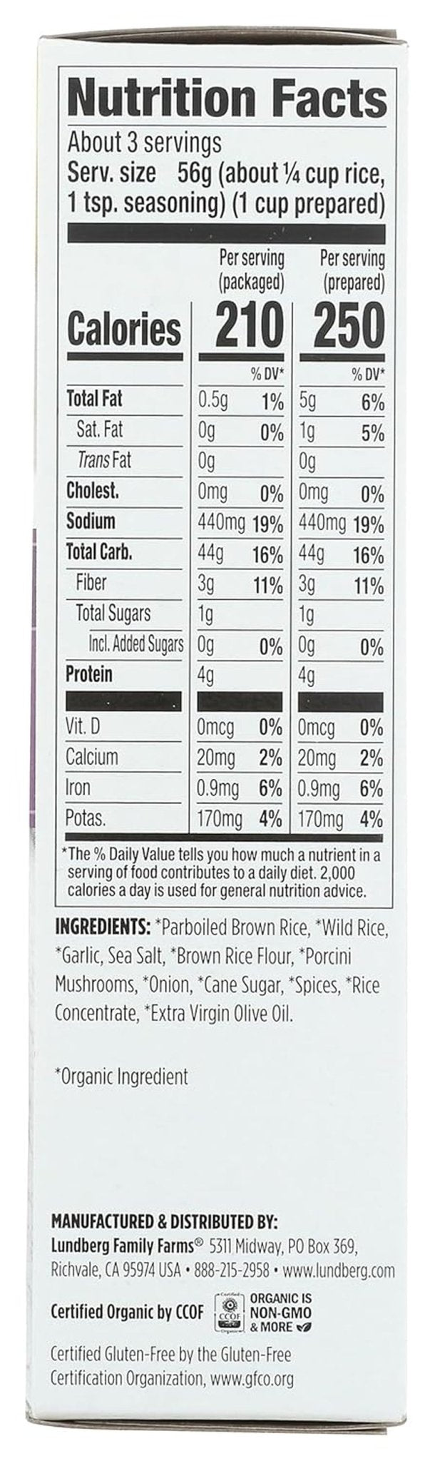 Family Farms, Rice Whole Grain with Wild Porcini Mushrooms Organic, 6 Ounce