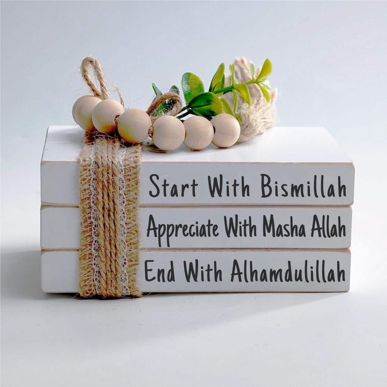 Farmhouse Ramadan Decoration Eid Ramadan Mubarak Farmhouse Mini Book Stack, Start with Bismillah End with Alhamdulillah, Muslim Tier Tray Table Decor - WORLD TIME VISITS
