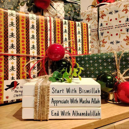 Farmhouse Ramadan Decoration Eid Ramadan Mubarak Farmhouse Mini Book Stack, Start with Bismillah End with Alhamdulillah, Muslim Tier Tray Table Decor - WORLD TIME VISITS