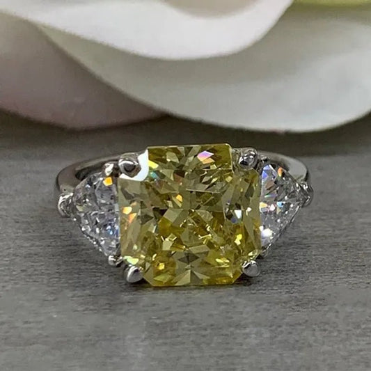 Fashion 925 Pure Silver Round Yellow Diamond Engagement Wedding Anniversary Set Ring Size 6 - 11 - WORLD TIME VISITS