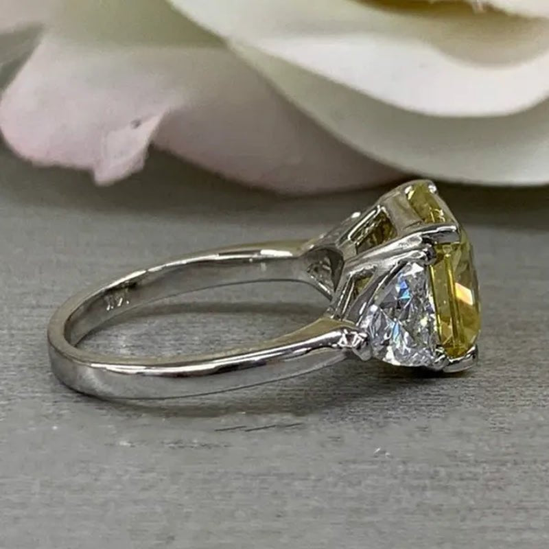Fashion 925 Pure Silver Round Yellow Diamond Engagement Wedding Anniversary Set Ring Size 6-11