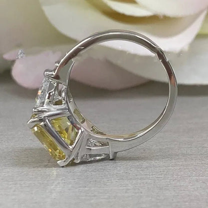 Fashion 925 Pure Silver Round Yellow Diamond Engagement Wedding Anniversary Set Ring Size 6-11