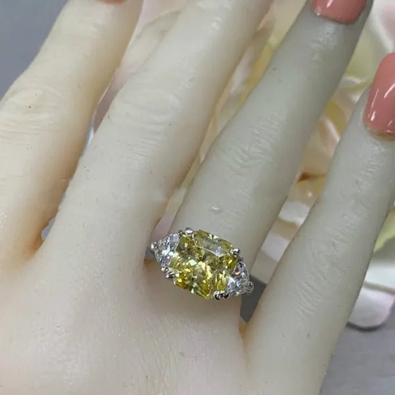 Fashion 925 Pure Silver Round Yellow Diamond Engagement Wedding Anniversary Set Ring Size 6-11