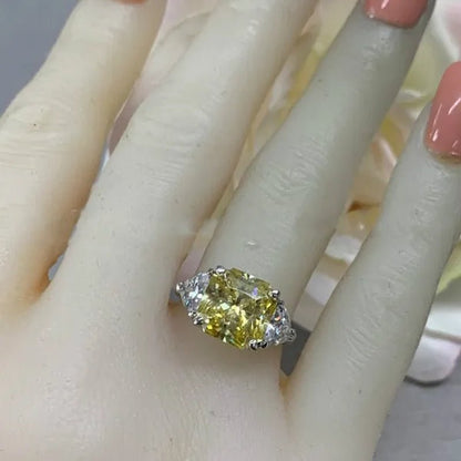 Fashion 925 Pure Silver Round Yellow Diamond Engagement Wedding Anniversary Set Ring Size 6-11