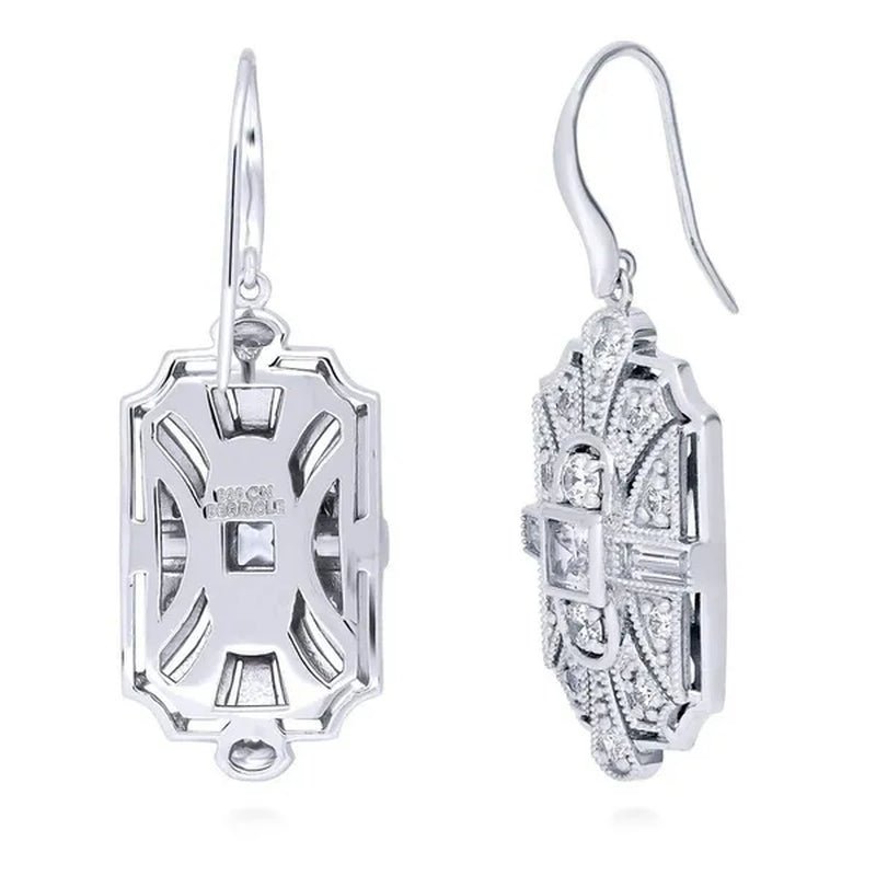 Fashion 925 Silver Crystal Cubic Zirconia Dangle Earring CZ Art Deco Hoop Earrings Diamond Gemstone CZ Charm Bridal Wedding Engagement Jewelry Gift