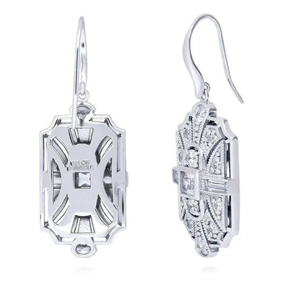 Fashion 925 Silver Crystal Cubic Zirconia Dangle Earring CZ Art Deco Hoop Earrings Diamond Gemstone CZ Charm Bridal Wedding Engagement Jewelry Gift
