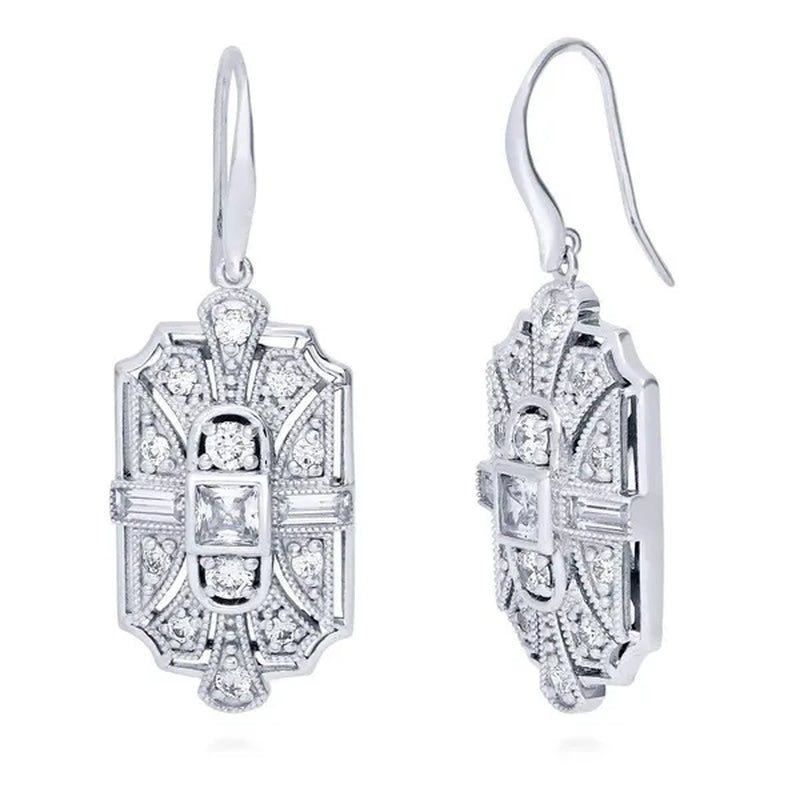 Fashion 925 Silver Crystal Cubic Zirconia Dangle Earring CZ Art Deco Hoop Earrings Diamond Gemstone CZ Charm Bridal Wedding Engagement Jewelry Gift - WORLD TIME VISITS